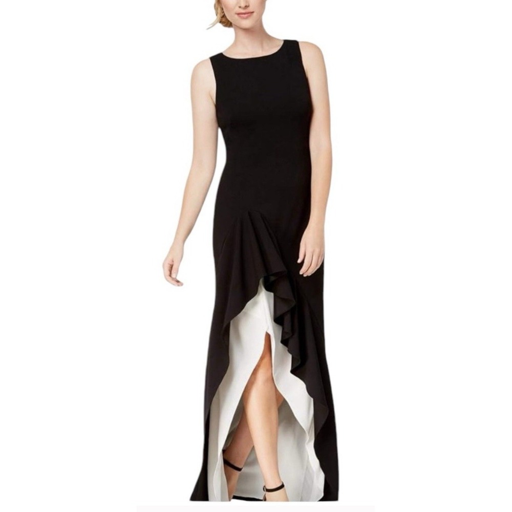 Women's Calvin Klein Ruffle High Low Black & White Size Dress Size 16